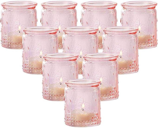 Kate Aspen Tea Light Holder, Vintage Pink Glass Tealight Candle Holders, Perfect Favors Decoration fpr Wedding, Bachelorette, Bridal Shower - (6 Sets of 4, 24 Pieces)
