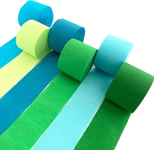Crepe Paper Streamers 6 Rolls 492ft，Green and Blue Party Decorations Streamers (1.8 Inch x 82 Ft/Roll)，for Birthday Decorations, Wedding Decorations Ocean Themed Party Decoration