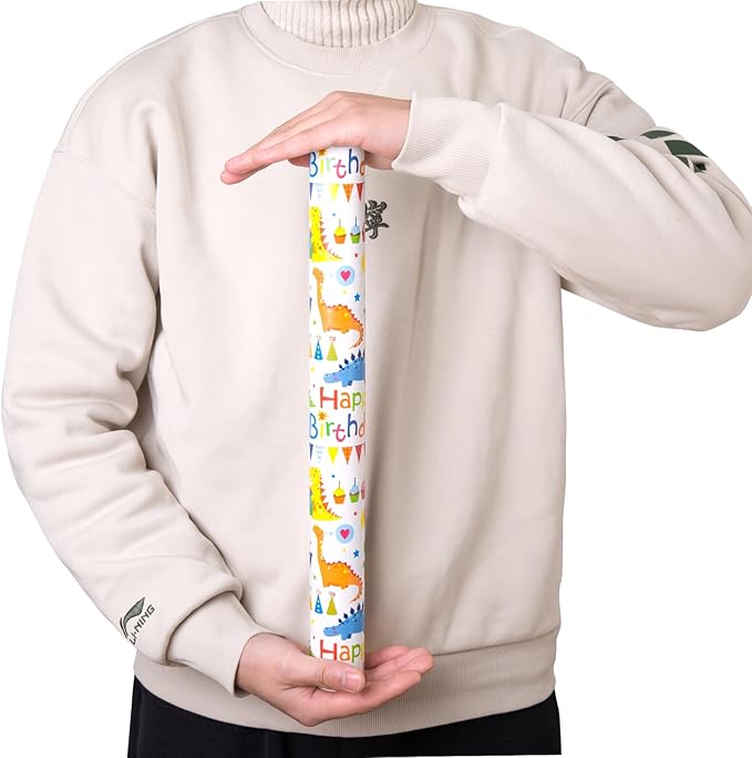 Viadom Birthday Wrapping Paper,Gift Wrapping Paper Roll,Dinosaur Wrapping Paper-17 inch X 50 Feet Per roll,Colorful Happy Birthday Pattern For Boys Girls, Perfect For Birthdays Party, Baby Shower