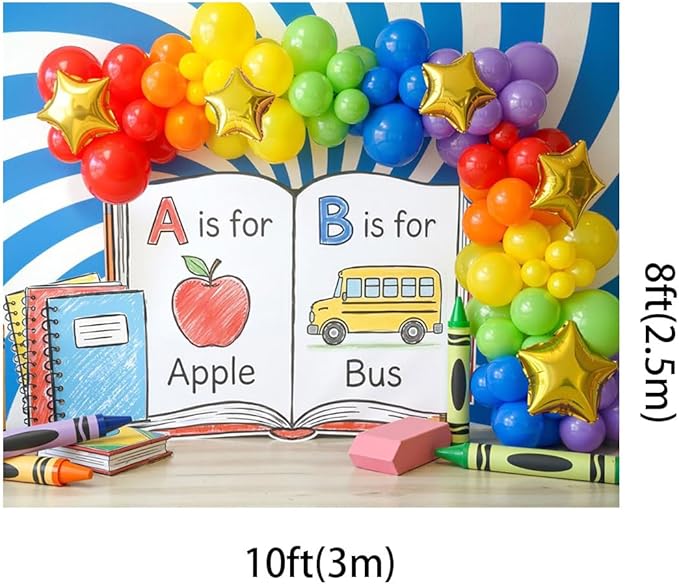 Kate 10x8ft Vibrant Alphabet Learning Backdrops for Photography Educational Balloon Arch School Supplies Scene for Kids Photo Background Photography