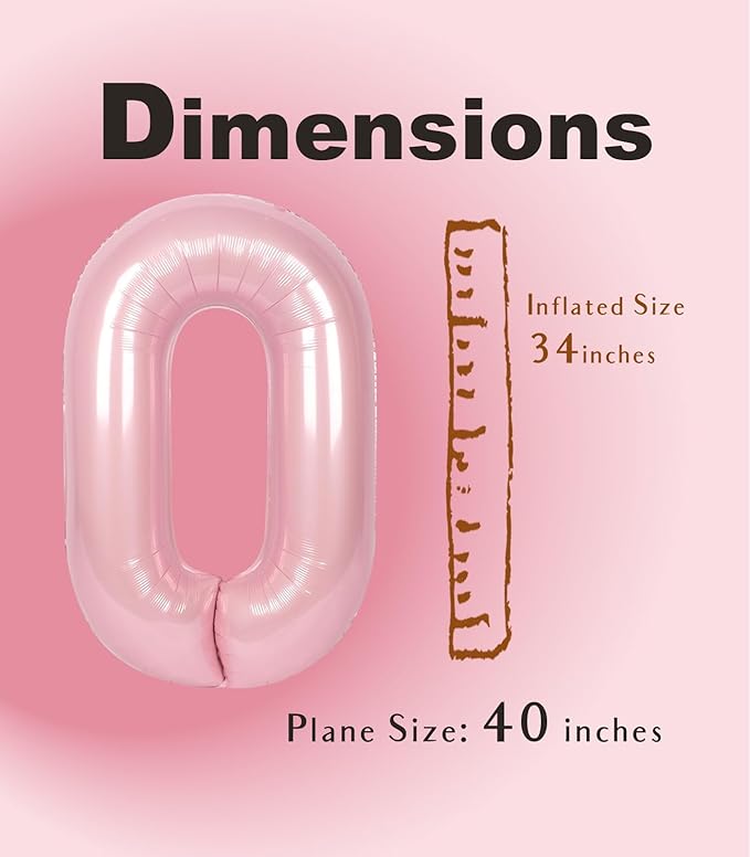 SUWEN 40 Inch Pink Large 0 Balloon Numbers Big Foil Helium Number Balloons 0-9 Jumbo Happy 0th Mylar Birthday Party Decorations for Girl or Women Anniversary Party Supplies