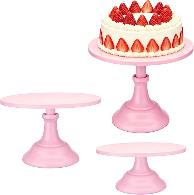 3 Pcs Metal Cake Stand, Cake Pop Stand Set of Disc Diameter 8" 10" 12", Tall Cake Stands for Dessert Table, Perfect Display for Wedding, Graduation Party, Birthday, Baby Shower, Decorations (Pink)