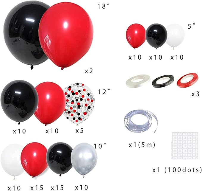 Red Black White Silver Balloon Garland Arch Kit - Red and White Balloons Red Black Silver Balloons for Birthday Wedding Retirement Graduation Christmas Party Decorations