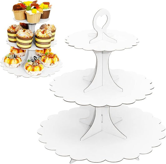 3-Tier White Cupcake Stand,Cardboard Dessert Display Tower, Versatile Party Serveware for Wedding Birthday All Occasions, Easy Assembly (2-Pack)