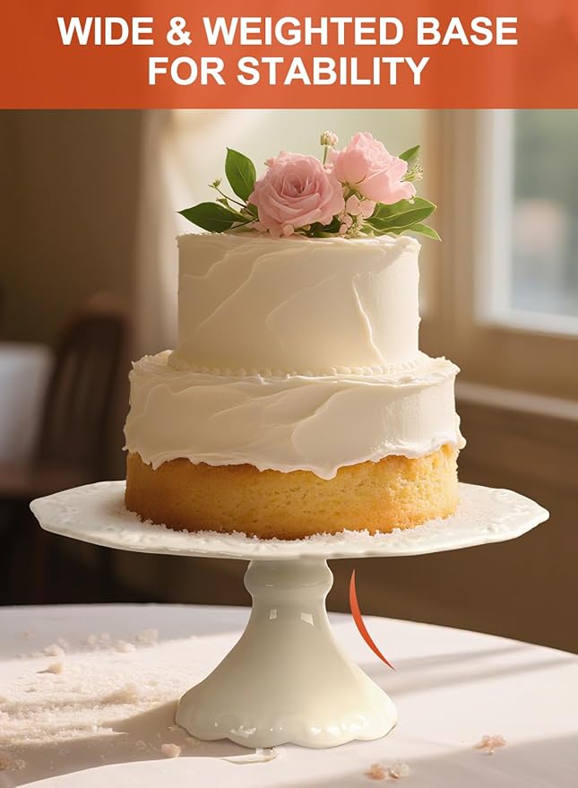 12" White Cake Stand for 10" Cake, Porcelain Cake Plate, Cake Pedestal Stand, Round Dessert Stand, Wedding Cake Stand for Party, Birthday, Baby Shower, Christmas, Mother's Day, Home Decorating Cake Display Stand