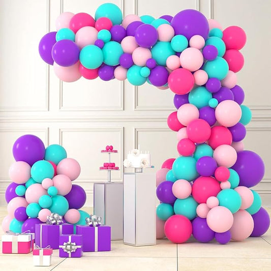 Teal Blue Purple Pink Balloon Garland Arch - Hot Pink Blue Purple Balloons Silver Star Balloons for Under The Sea Princess Girl Grown Up Birthday Baby Shower Party Decorations