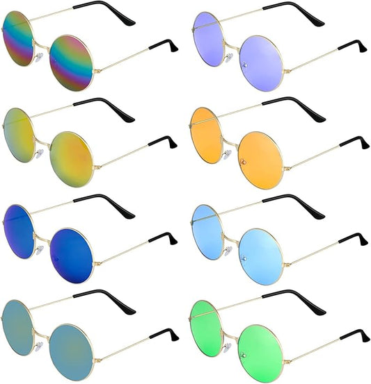 ONESING 8-20 Pairs Round Hippie Sunglasses Circle Sunglasses for Women Glasses Multicoloured Hippie Headband Disco Party