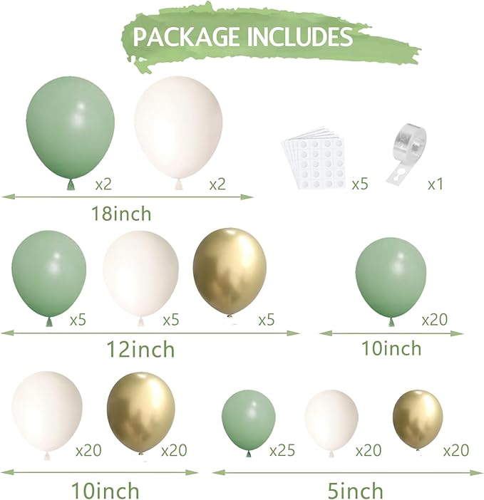 Sage Green Gold Balloon Arch Kit, Sage Green Sand White Beige Metallic Gold Balloons Garland Kit for Bridal Shower Birthday Wedding Jungle Safari Party Decor...