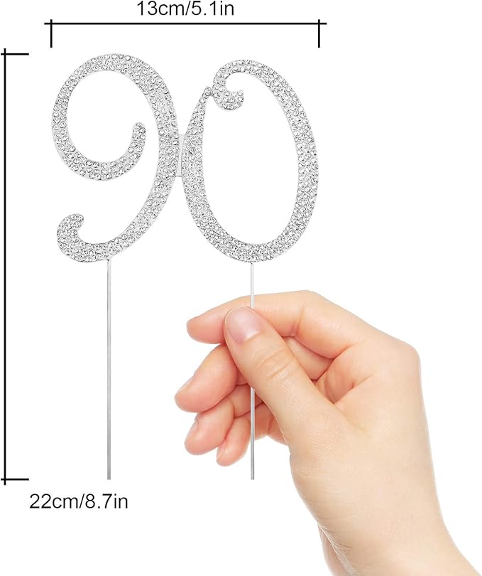 Bling Crystal Rhinestone 90 Birthday Cake Topper - Best Keepsake | 90th Party Decorations Silver