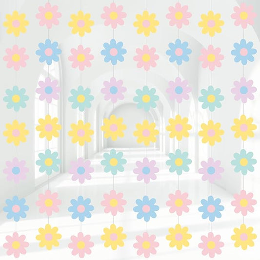 Pasimy 8 Pcs Daisy Boho Party Decorations Groovy Daisy Paper Garlands White Flower Hanging Garland Banner Hippie Flower Cutouts for Birthday Shower Wedding Party Favor Supplies(Groovy,Pastel)