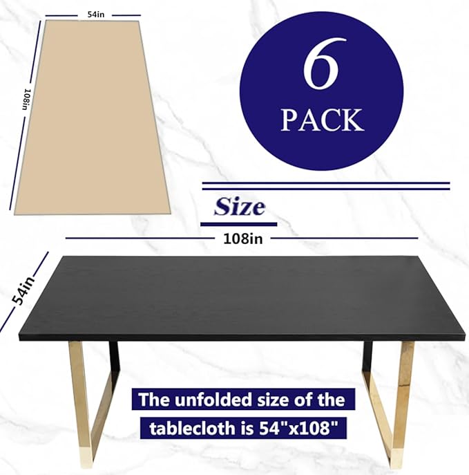 [6 Pack] Kraft Paper Tablecloth Disposable for Rectangle Tables, 54 X 108 Inch Party Table Cover with Plastic Backing, Waterproof 3 Ply Table Cloth for Indoor Outdoor Picnic BBQ Graduation