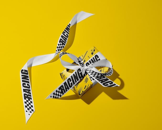 4 Pack Racing Ribbon Set, 7/8 Inch x 5 Yard Grosgrain Ribbons Each, Checkered Flag Race Car Patterns, Motorsport Gift Wrap for Car Shows, Racing Events, Trophy Decoration, Hair Bows