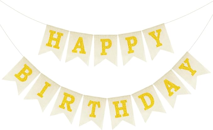 Anwyll Happy Birthday Banner - NO DIY Burlap Happy Birthday Banner Sign Happy Birthdays Party Decoration Happy Birthdays Banners Bunting for Women Men Girl Boy Celebration Party Backdrop(Glitter Gold)