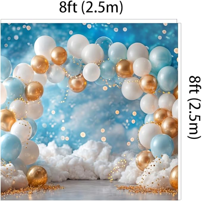 Kate 8x8ft Sweet 1st Birthday Party Backdrops for Photography Colorful Balloons Background White Clouds Shining Stars Backgrounds Baby Birthday Party Cake Smash Studio Backdrop