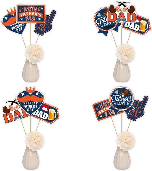 Happy Father's Day Party Vase & Tabletop Decor Cut-Out Cards - Happy Father's Day Double-Sided Printed Table Centerpieces - Father's Day Themed Party Essential Decorations (Set of 12 Pieces)