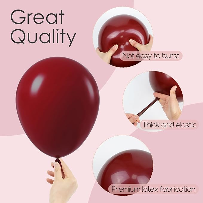 120pcs Burgundy Balloons, 18 12 10 5 inch Maroon Balloons Different Sizes Burgundy Balloon Arch Kit for Birthday Graduation Wedding Baby Shower Party Decorations