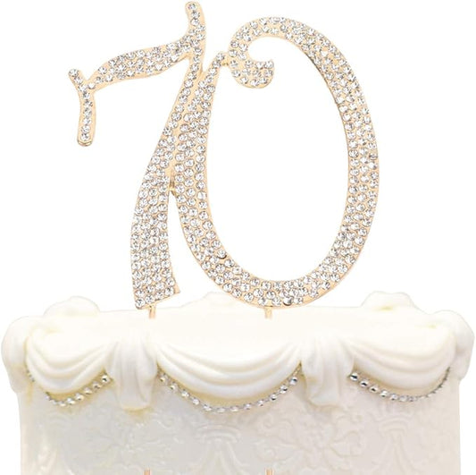 Bling Crystal Rhinestone 70 Birthday Cake Topper - Best Keepsake | 70th Party Decorations Gold