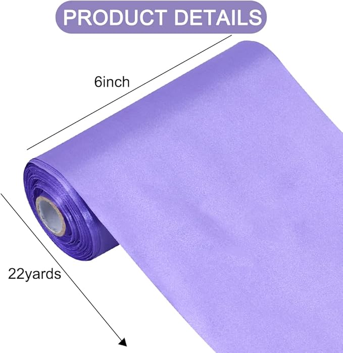 TONIFUL 6 inch x 22yd Wide Lavender Satin Ribbon Light Purple Violet Ribbons Solid Fabric Ribbon for Cutting Sewing Ceremony Party Decoration Chair Sash Table Runner Car Bows Indoor Outdoor Yard Decor