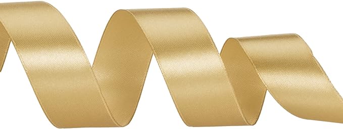 YASEO 1 Inch Champaign Gold Solid Satin Ribbon, 50 Yards Craft Fabric Ribbon for Gift Wrapping Floral Bouquets Wedding Party Decoration