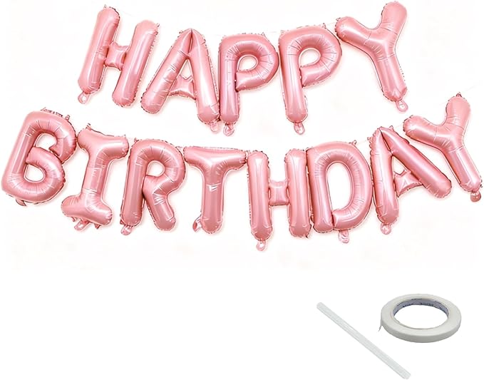 Pink Happy Birthday Balloon Banner Set -16 Inch Foil Letters Balloons, Reusable Birthday Decorations and Party Supplies, Suitable for Men and Women's Birthday Decorations，Party Backdrop