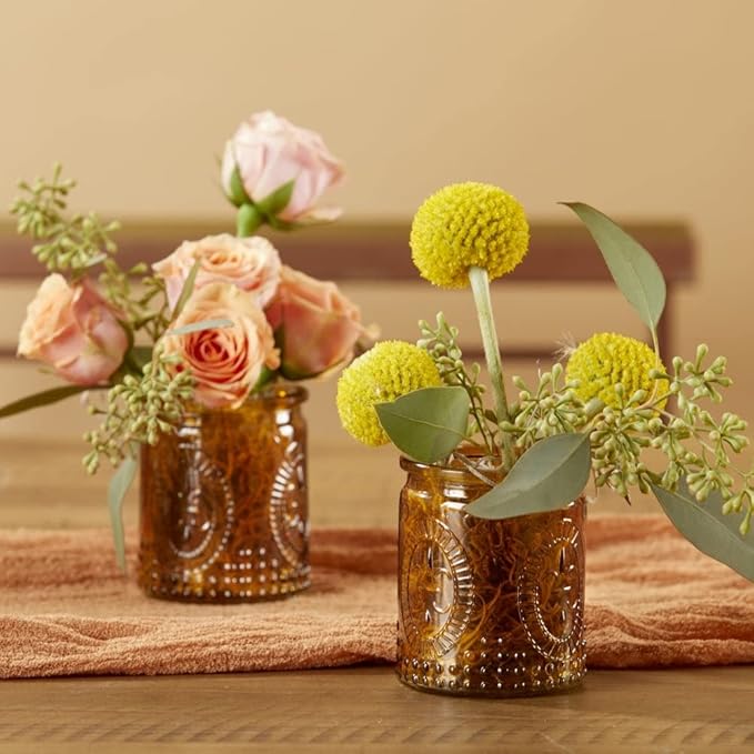 Amber Tea Light Holder - 8pcs - Vintage Glass Tealight Candle Holders by Kate Aspen, Home Décor Table Decoration Favors Gifts for Wedding, Bachelorette, Bridal Shower & Baby Shower Party