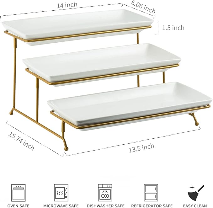 YHOSSEUN 3 Tier Serving Tray for Party, Tiered Serving Platters and Trays, 14 Inch Tiered Tray Stand, Dessert Stand, Serving Stand, Dessert Table Display Set with Collapsible Sturdier Metal Rack