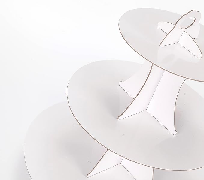 YLDW Cupcake Stand 2Pcs, 3-Tier Cupcake Stand Display, Cardboard Cup Cake Tower Stand, Disposable Dessert Stand for Birthday Tea Party Baby Shower Treat Decorations, White