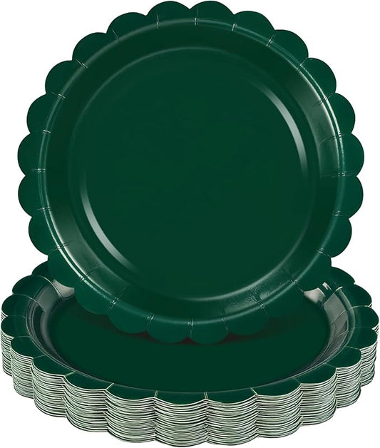 NatNarr 30 Pcs Dark Green Plates 9 Inch Scalloped Green Paper Plates Disposable Dessert Dinner Plate for Wedding, Master Party, Bridal Baby Shower