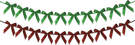 2pcs Hunter Green & Burgundy Red Bow Garland Banner - 8.3 Feet Coquette Ribbon Bow Decorations for Baby Shower, Birthday Party, Bridal Shower Decor (Hunter & Burgundy)