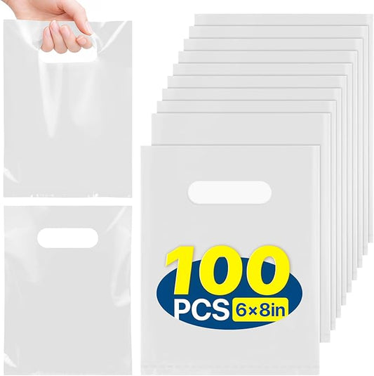 ANZNKU 100 PCS White Goodie Bags, Party Favor Bags for Small Gifts, Easter Candy, Treats, Favors, Party Supplies Goody Bags for Kids Birthday, Wedding, Baby Shower (5.9x7.9 inch)