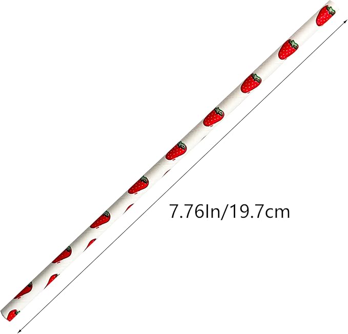100 Pcs Disposable Straws, Biodegradable Paper Straws for Juices, Shakes, Smoothies, Party Supplies (Strawberry)