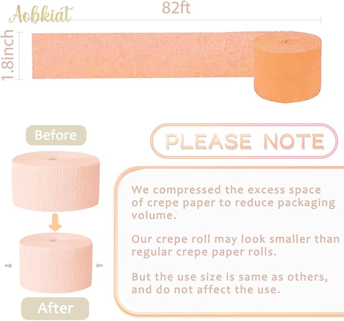 AOBKIAT Wedding Decor Gold Pink Orange Gold Crepe Paper 8 PCS Streamers Party Decorations for Wedding,Bachelorette,Birthday,Bridal Baby Shower,Anniversary Party Backdrop