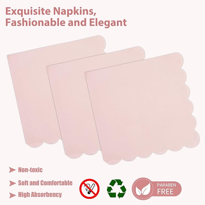 75 PCS Pink Paper Plates and Napkins Party Supplies, LightPink Scalloped Plates Napkins Forks Disposable Tableware Set for Bridal Baby Shower Wedding Birthday Party Decorations (Pink)