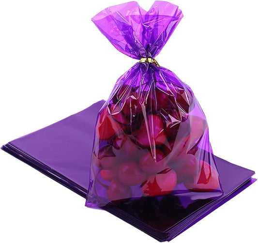 CC wonderland zone Purple Cellophane Treat Bags - 50 Pack Gift Cello Plastic Bags with Ties,for Candy Cookie Goodie Party Favors,6x9 inch