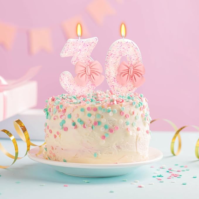 30th Birthday Candles for Cake, Pink Bow Number Cake Candles, 2.76 inch Number Happy Birthday Candle, Cake Topper Decoration for Birthday Party (Number 30)