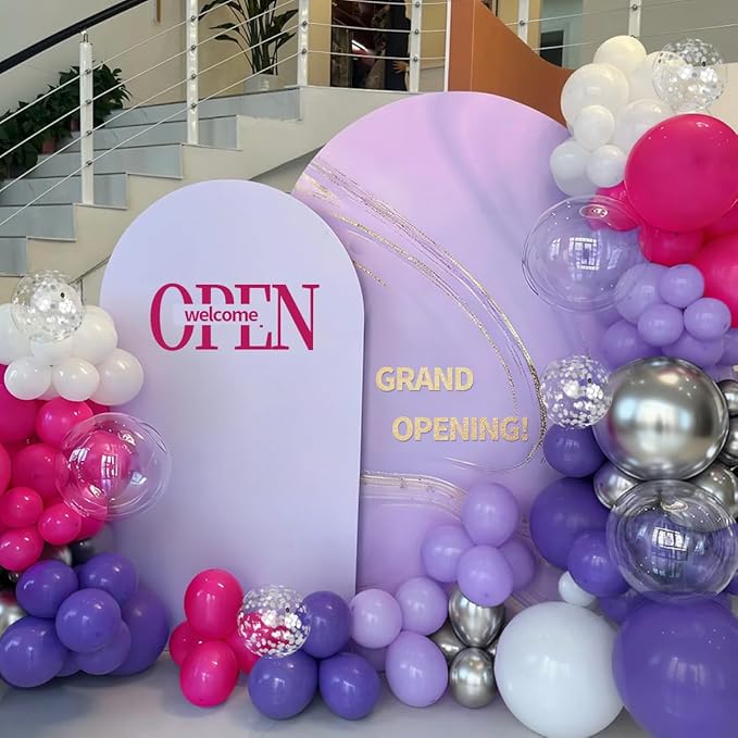 MEBAY Hot Pink Purple Silver Baloon Garland Arch Kit, 146Pcs Latex Balloons Different Sizes 18 12 10 5 inch for Women Girls Birthday Baby Shower Wedding Party Decorations