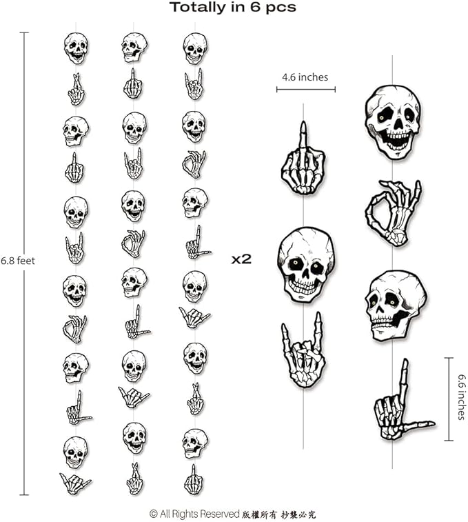 Cheerland Halloween Garland Skull Party Decorations Skeleton Finger for College Banner Spooky Garlands Adult Skeleton Birthday Party Decoration Haunted House Streamers Hanging Teen Dorm Decor 6 Pcs