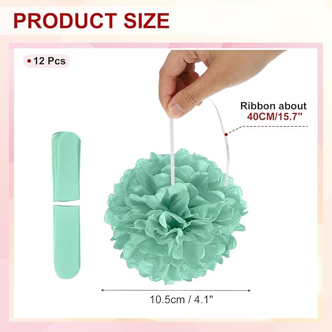 PATIKIL 4inch Tissue Paper Pom Poms, 12PCS Pom Poms Paper Flowers Ball Tissue Paper Flowers for Wedding Bridal Shower Birthday Bachelorette Party Backdrop Decoration, Mint Green