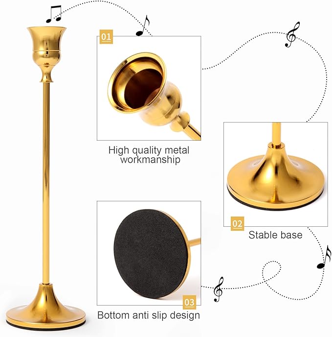 Xinhongfei 6-Piece Gold Candlestick Holder Set - Vintage-Modern Table Centerpiece for Weddings, Mantels, Home Decor Taper Candle Stands & Housewarming Gift