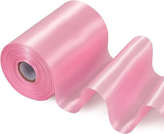 TONIFUL 4 Inch Wide Pink Solid Satin Ribbon 22yd Fabric Large Ribbon for Cutting Ceremony Grand Opening Chair Sashes Table Hair Car Bows Floral Sewing Craft Gift Wrapping Wedding Party Decoration