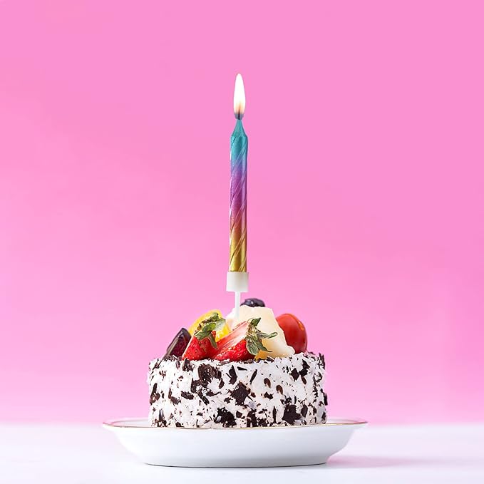 12 Pieces Rainbow Spiral Candle - Gradient Birthday Candles for Birthday Parties, Cake Candles Perfect for Christmas Wedding Theme Party