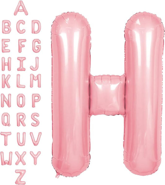 SUWEN 40 Inch Pink Large H Letter Balloons Big Foil Helium Letter Balloons A-Z Jumbo Mylar Happy Birthday Party Decorations for Girl Anniversary Party Supplies