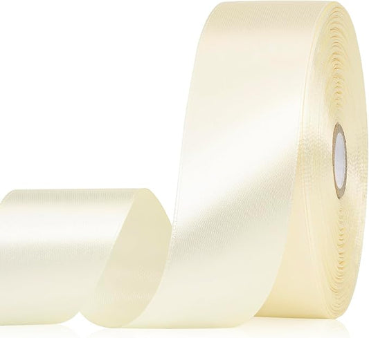 Ivory Ribbon 1-1/2 Inch, 60 Yards Single Face Cream Satin Ribbon for Gift Wrapping, Fabric Ribbon for Flower Bouquet Crafts Wedding Christmas Party