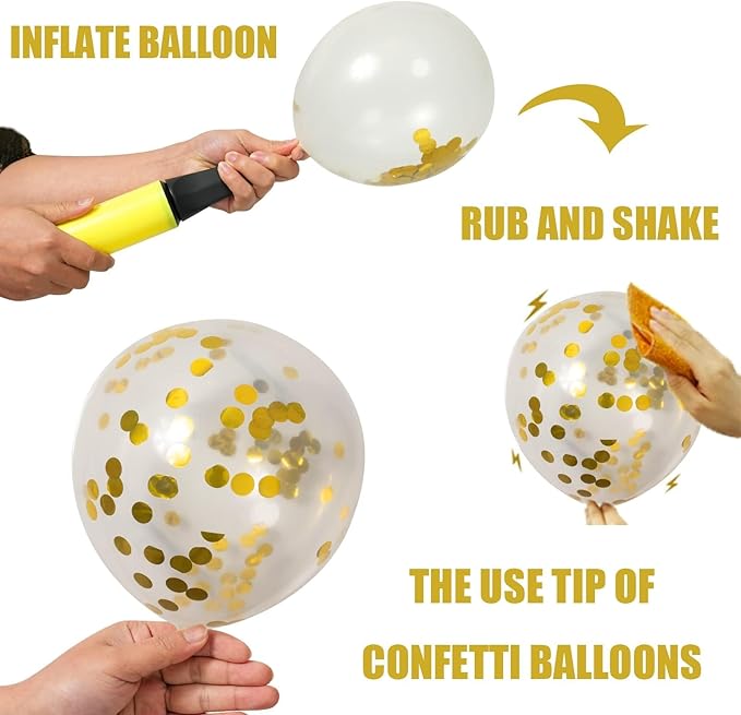 62pcs Gold White Balloons Kit - 12 Inches Gold White Confetti Party Decoration Balloons for Graduation Baby Shower Birthday Wedding Party Decorations Supplies