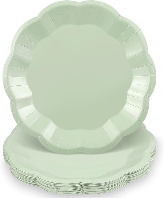 NatNarr 30 Pcs Sage Green Paper Plates, 9 Inch Scalloped Paper Plates Green Dessert Dinner Plate Cute Party Plate Disposable Party Supplies for Wedding, Baby Bridal Shower, Birthday