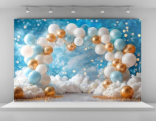 Kate 7x5ft Sweet 1st Birthday Party Backdrops for Photography Colorful Balloons Background White Clouds Shining Stars Backgrounds Baby Birthday Party Cake Smash Studio Backdrop
