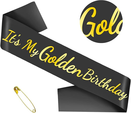 It's My Golden Birthday Sash with Gold Foil, Black Happy Birthday Sash for Teens, Women and Men, Bday Girl Sashes, Bday Boy Sashes, Golden Party Decorations Supplies Gifts Ideas