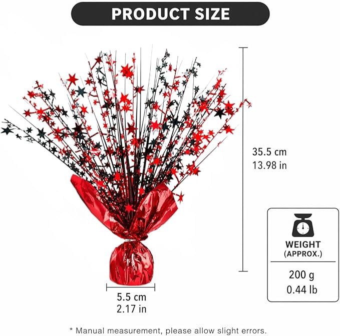 6 Pack Metallic Foil Spray Centerpiece Stars for Wedding, Birthday, Anniversary, Christmas Table Decor, Holiday Festival Baby Shower Graduation Mantle Party Decorations (Red&Black)