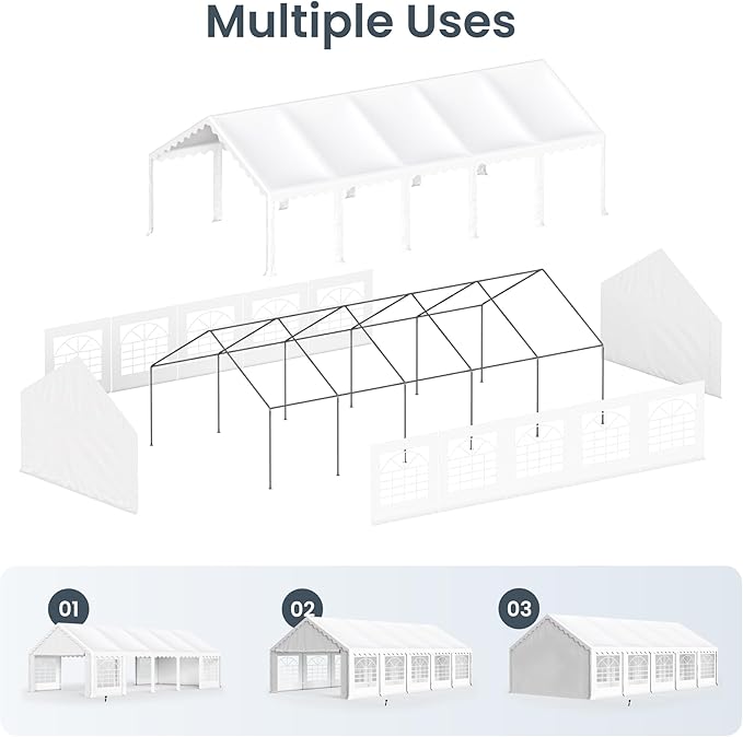 PHI VILLA 16x32 Outdoor Heavy Duty Party Tent, Large Party Canopy Wedding Event Tent with Removable Sidewalls & 4 Storage Bags for Patio Outdoor Garden Events, White