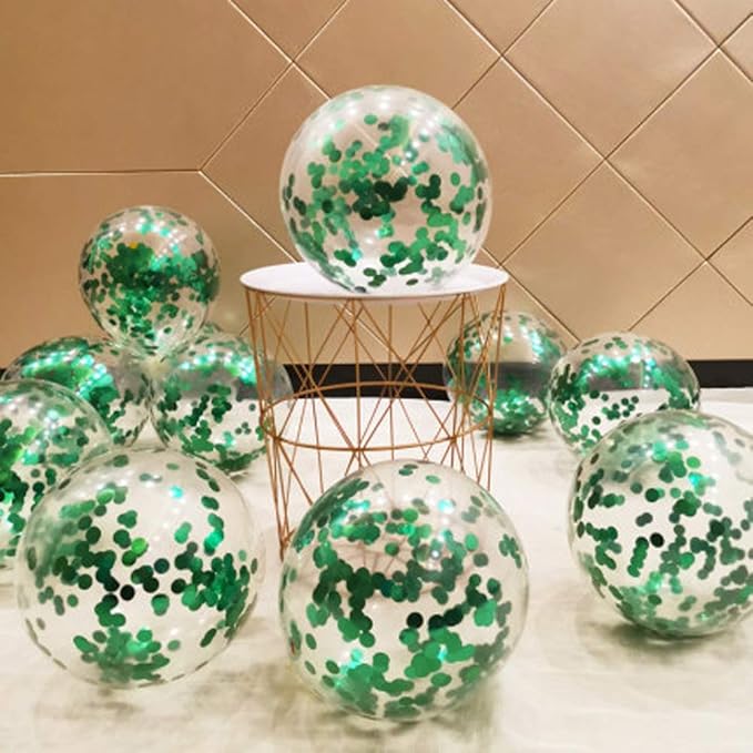 Green Confetti Balloons 12 inch, 50 Pcs Clear Balloon with Green Confetti for Graduation Birthday Wedding Baby Shower Christmas Party Decorations